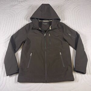 GUESS Men's Winter Softshell Hooded Jacket Black M Warm Full Zip Coat Pockets